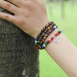 image-Bracelet mala 7 Chakras de Guérison en Oeil de Tigre