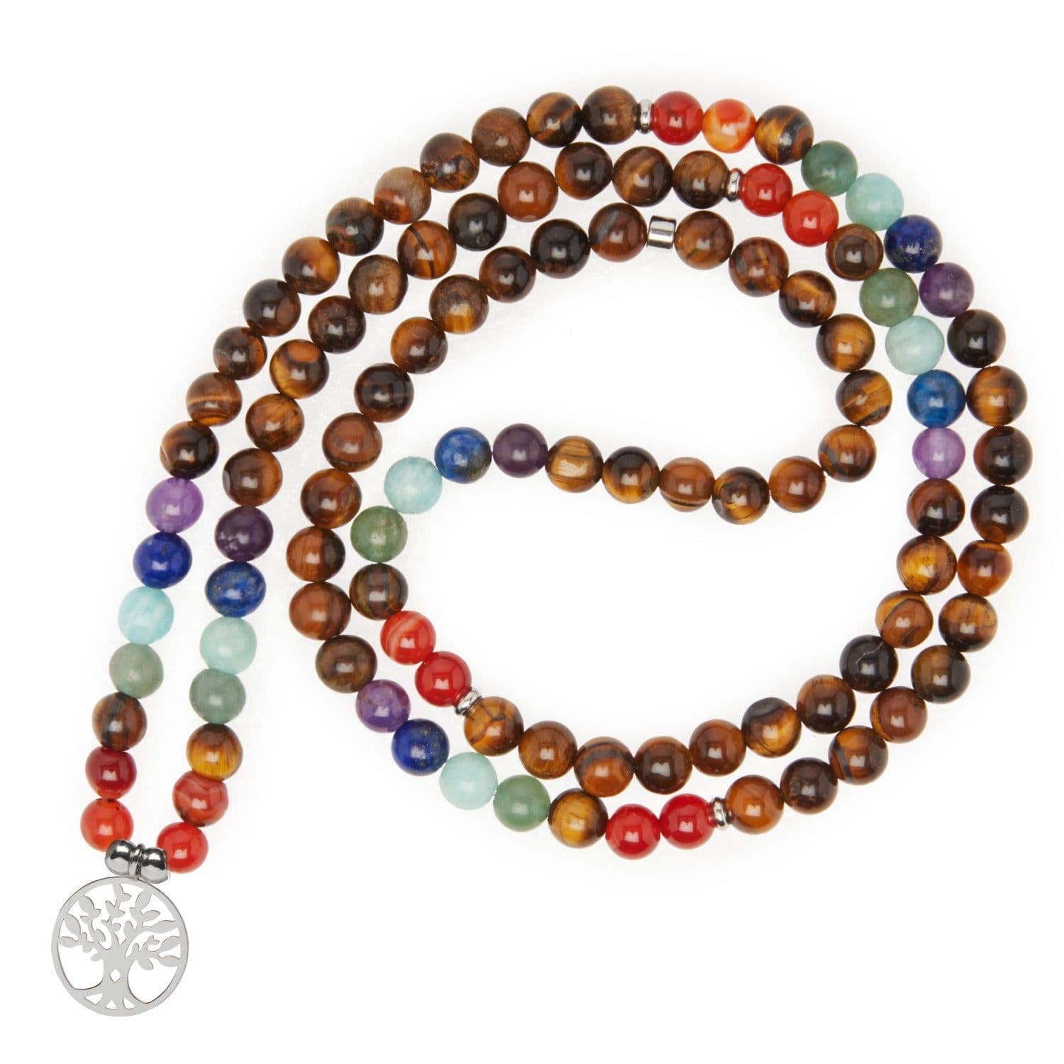 image-Bracelet mala 7 Chakras de Guérison en Oeil de Tigre