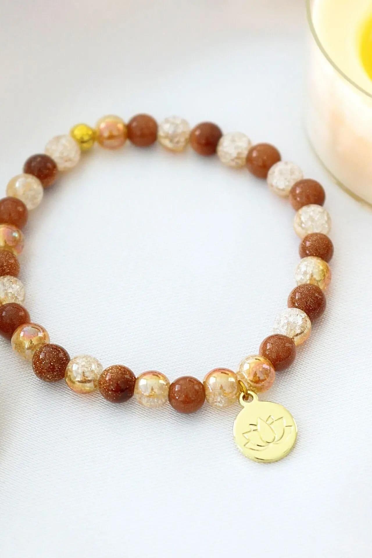 image-Goldstone Elastic Bracelet | 24K Lotus Flower