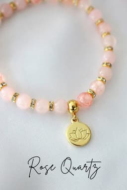 image-"Peace & Love" Rose Quartz - Amethyst Elastic Bracelet | 24K Lotus Flower Charm