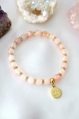 image-"Peace & Love" Rose Quartz - Amethyst Elastic Bracelet | 24K Lotus Flower Charm