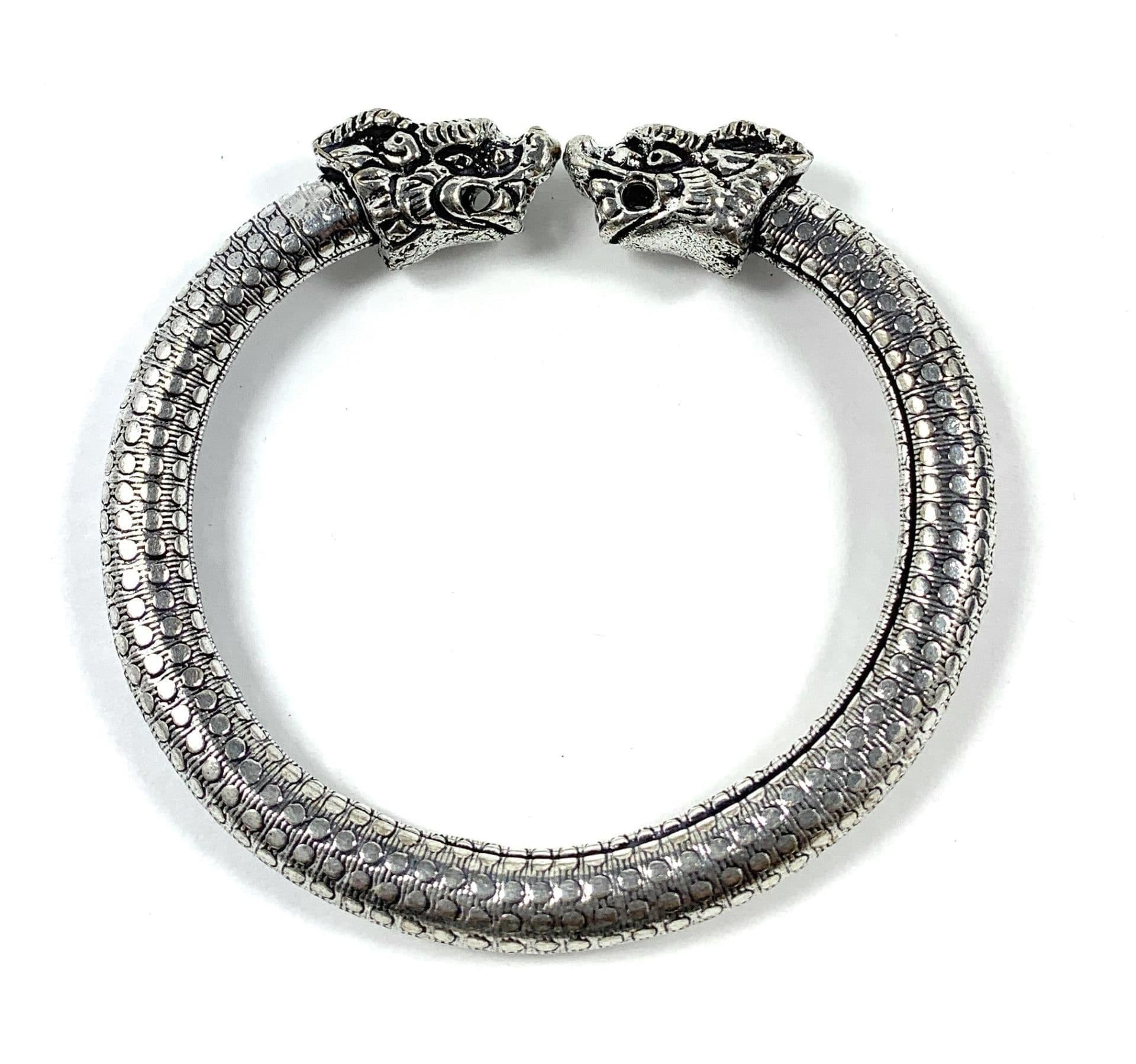 image-Antique Norse Bracelet With Lion Heads & Dotted Pattern