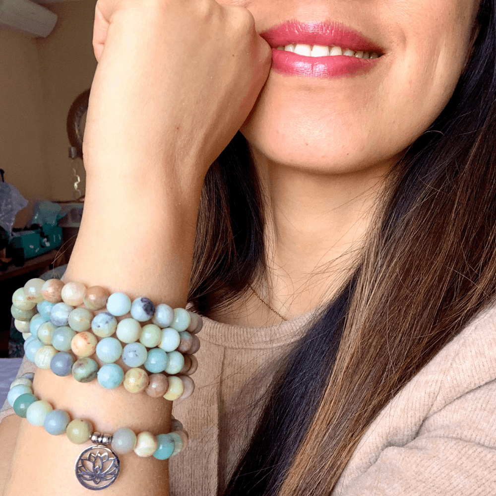 image-Bracelet Mala "Lotus" de 108 perles en Amazonite
