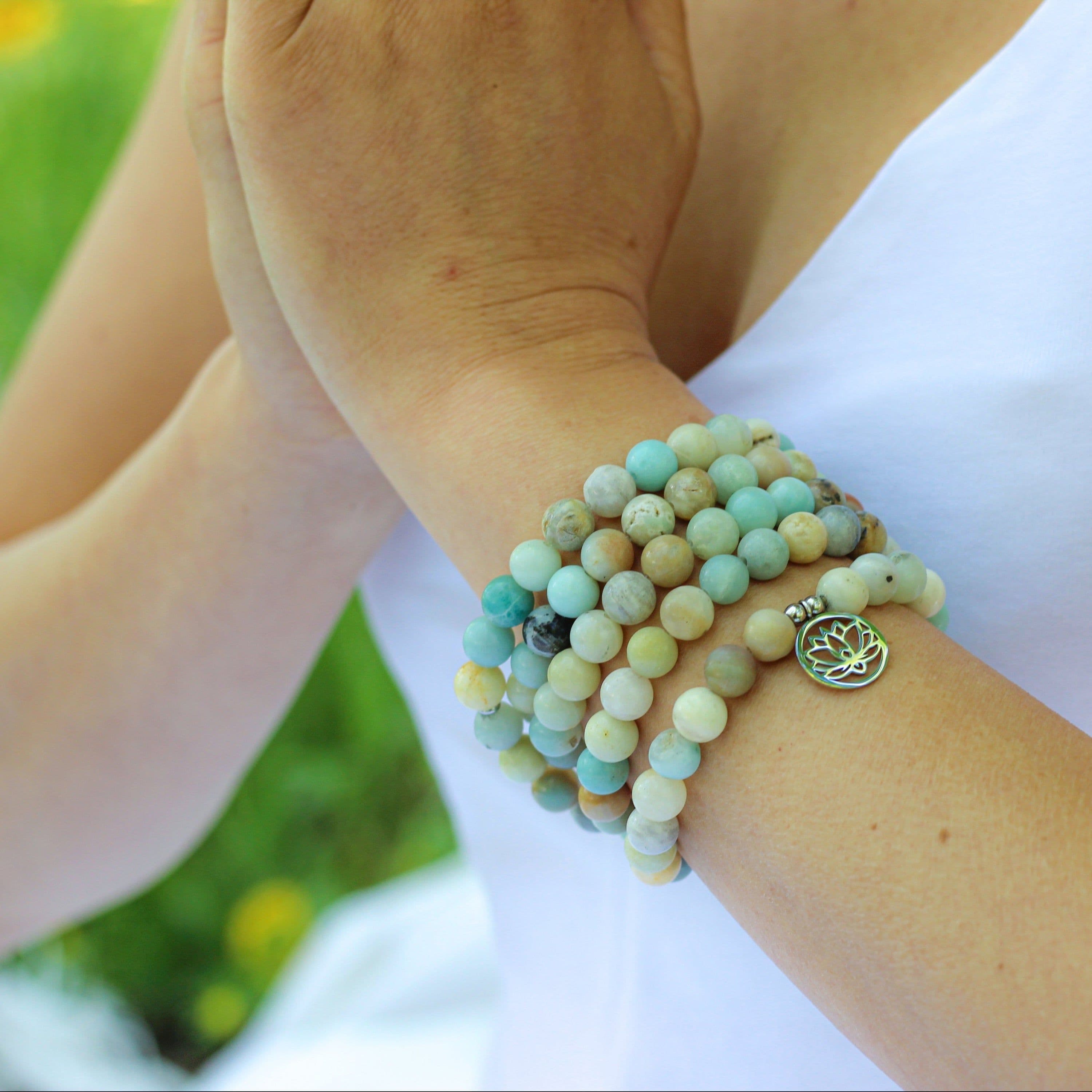 image-Bracelet Mala "Lotus" de 108 perles en Amazonite