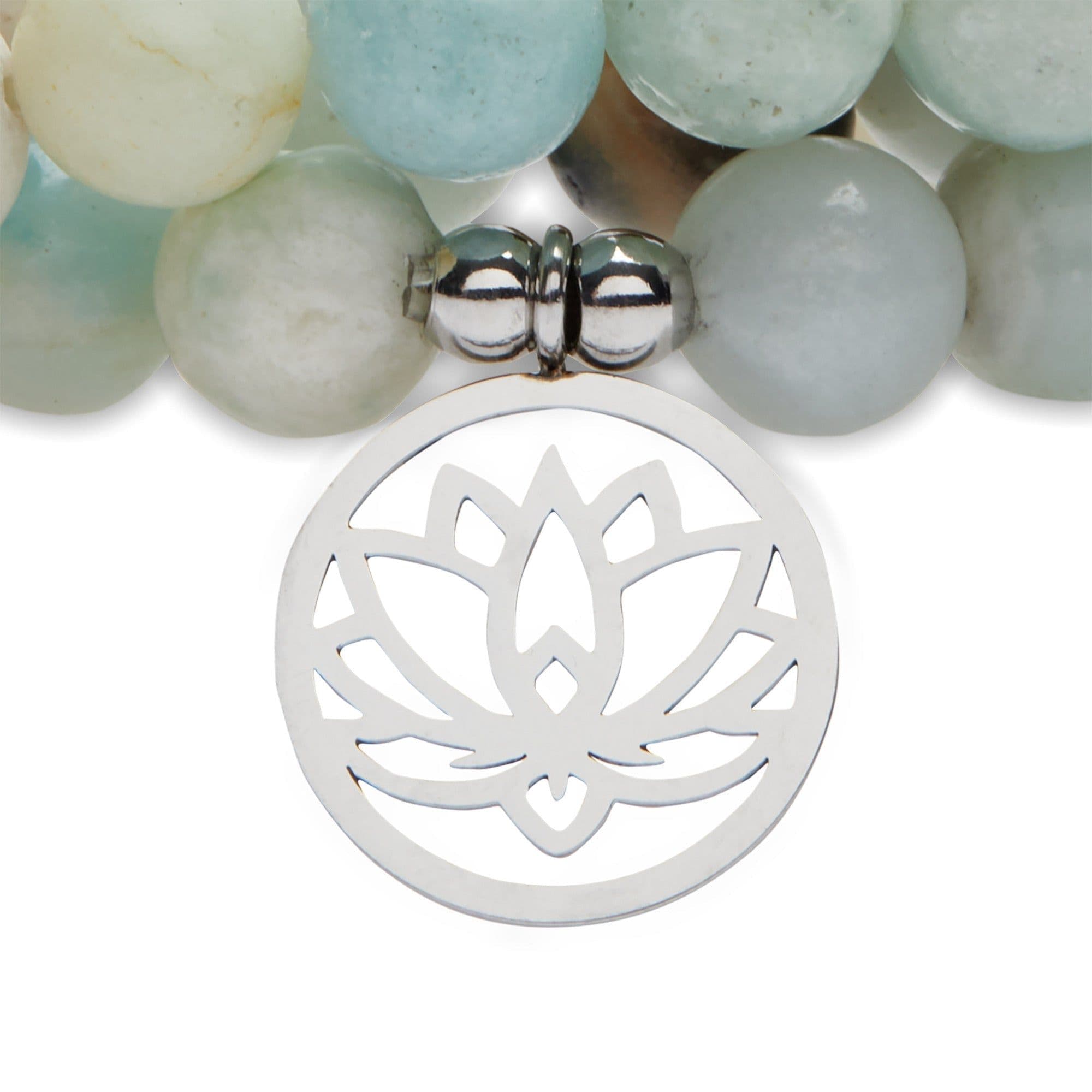 image-Bracelet Mala "Lotus" de 108 perles en Amazonite