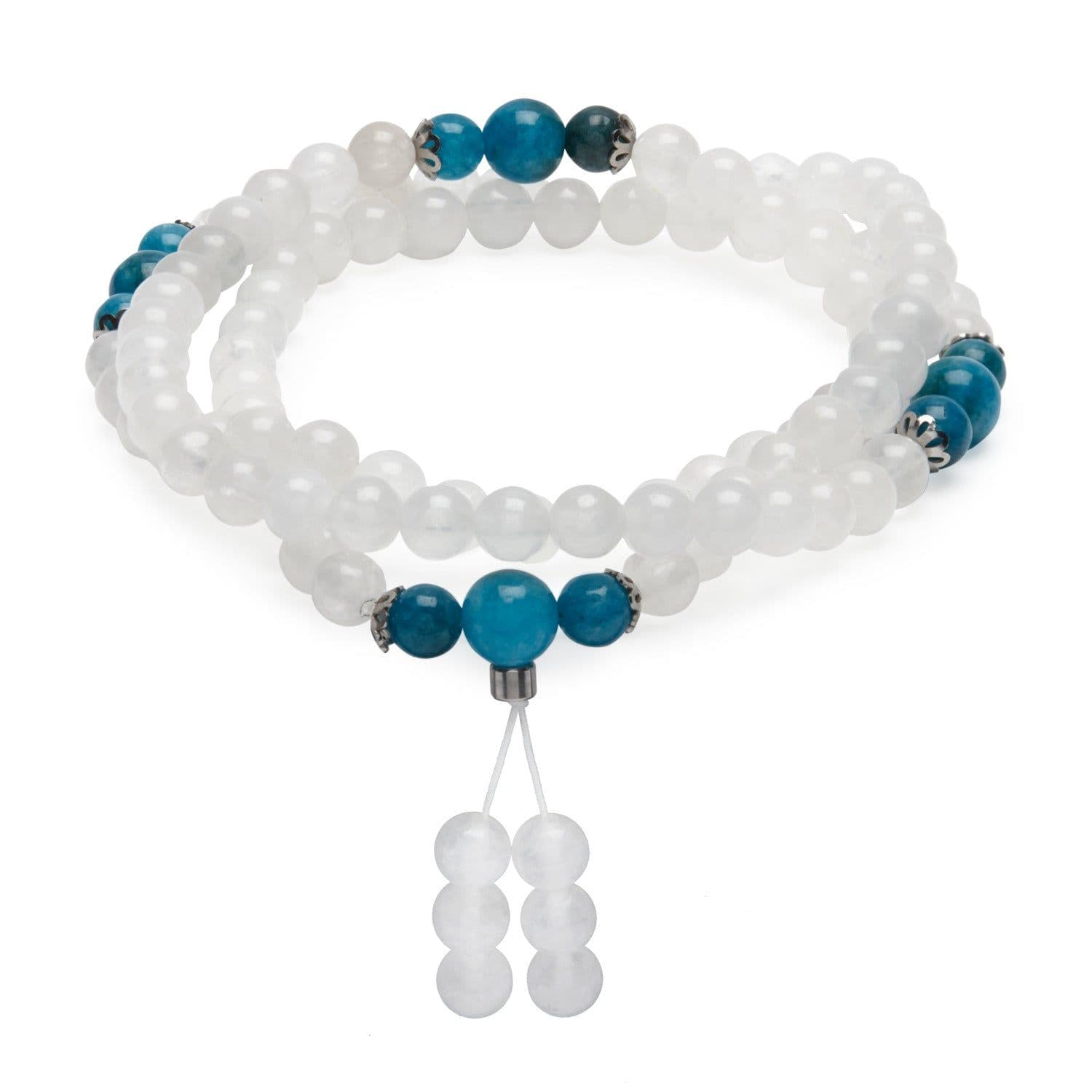 image-Bracelet Mala "Guan Yin" en Pierre de Lune et Apatite Bleue
