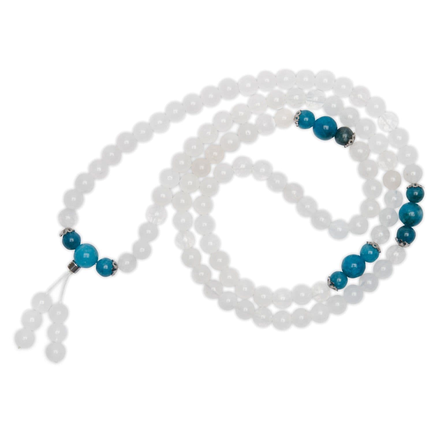 image-Bracelet Mala "Guan Yin" en Pierre de Lune et Apatite Bleue