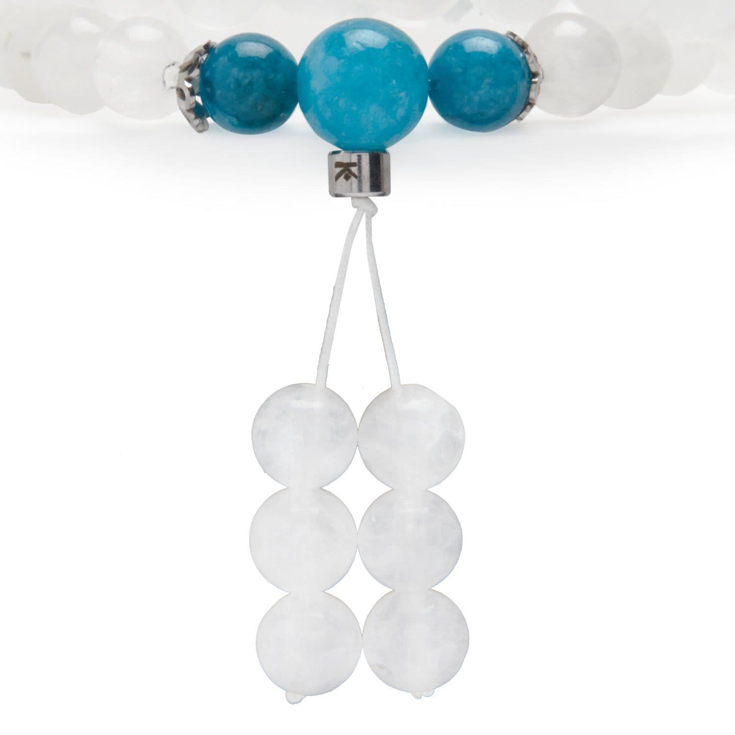 image-Bracelet Mala "Guan Yin" en Pierre de Lune et Apatite Bleue