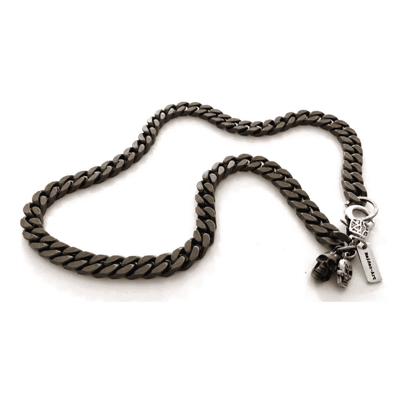 image-Silver skull and chain mens necklace. Mens gift, Gift for Men.
