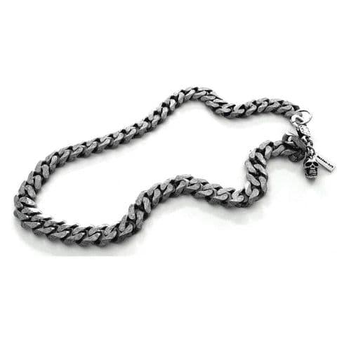image-Silver skull and chain mens necklace. Mens gift, Gift for Men.