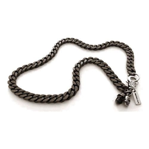 image-Silver skull and chain mens necklace. Mens gift, Gift for Men.