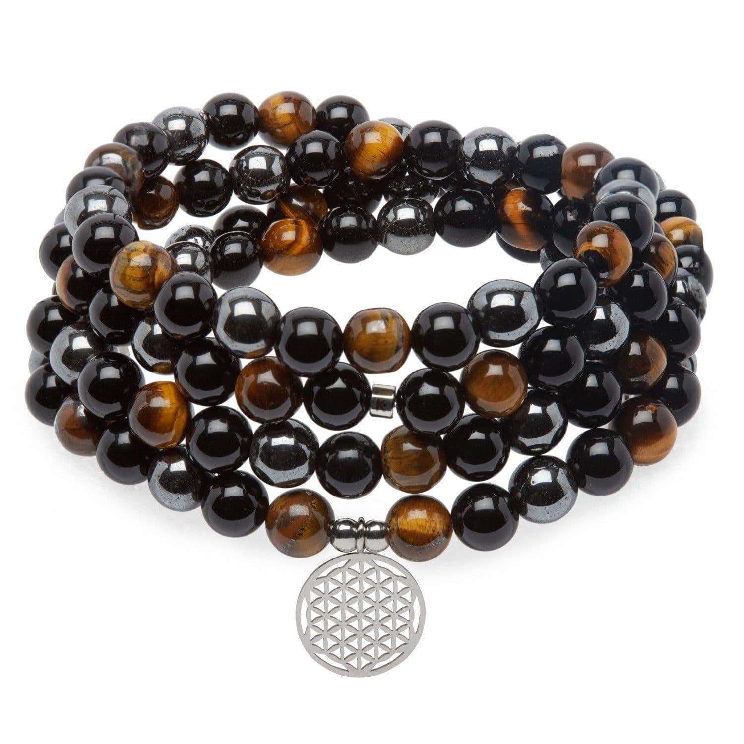 image-Bracelet "Triple Protection" de 108 perles en Oeil de Tigre, Hématite