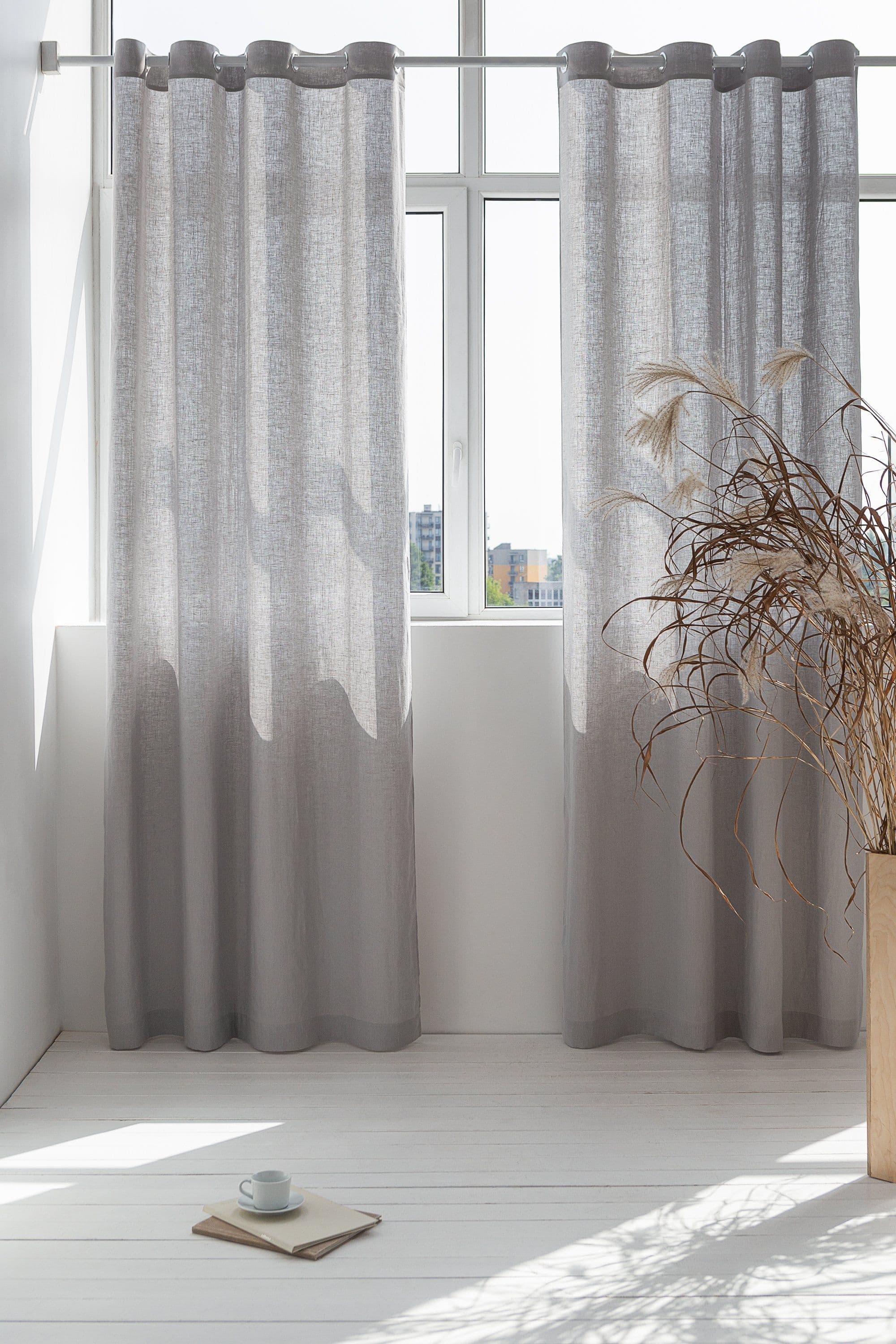 image-Light Grey linen curtain with grommets
