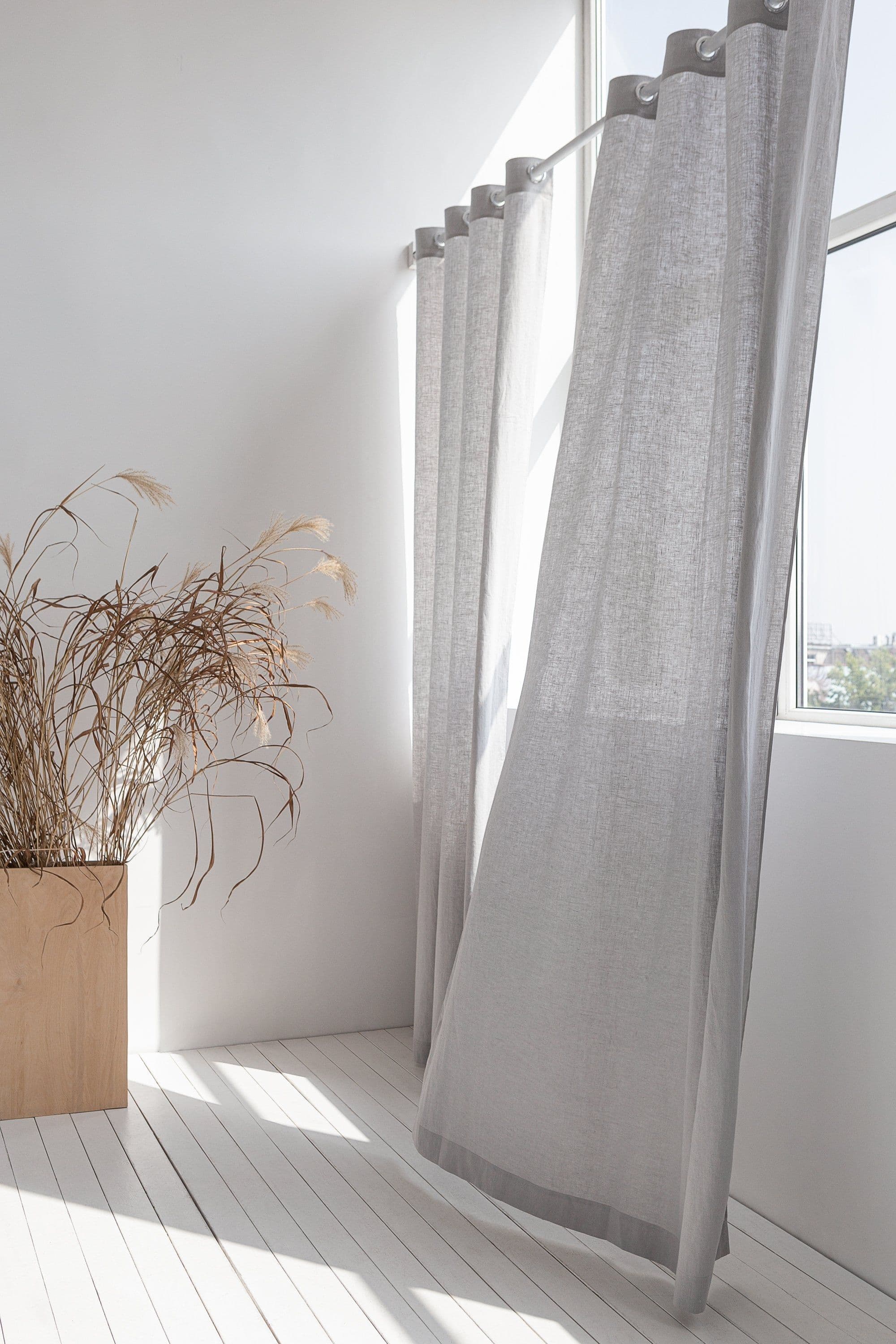image-Light Grey linen curtain with grommets