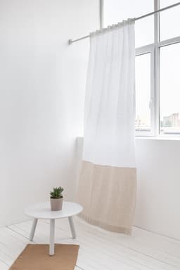 image-White and Pastel Plum linen curtains with tape, two tones