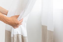 image-White and Pastel Plum linen curtains with tape, two tones