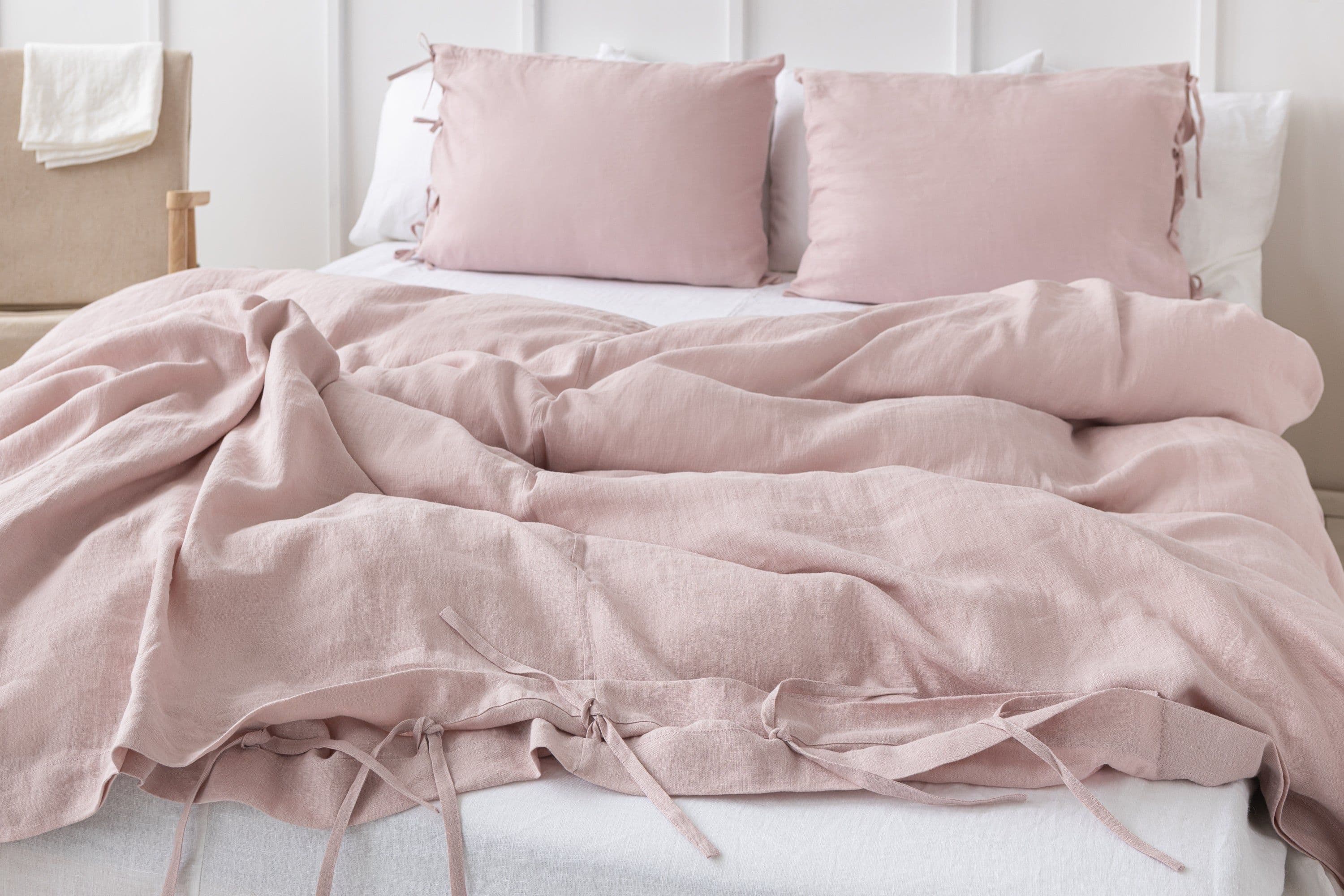image-Deep Rose linen pillowcase with ties