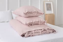 image-Deep Rose linen pillowcase with ties