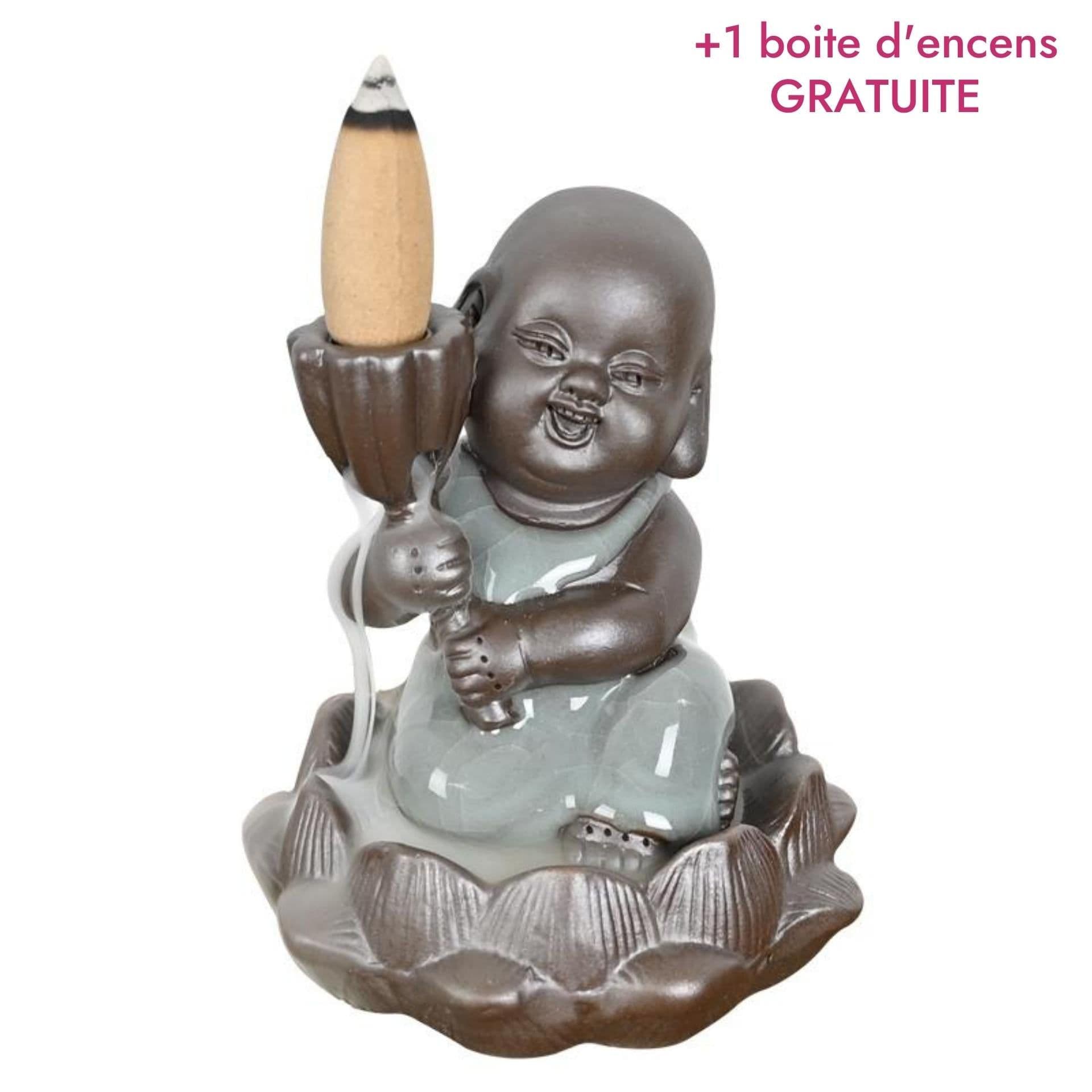 image-Brûleur d'encens en céramique "Petit Moine de l'Épanouissement"