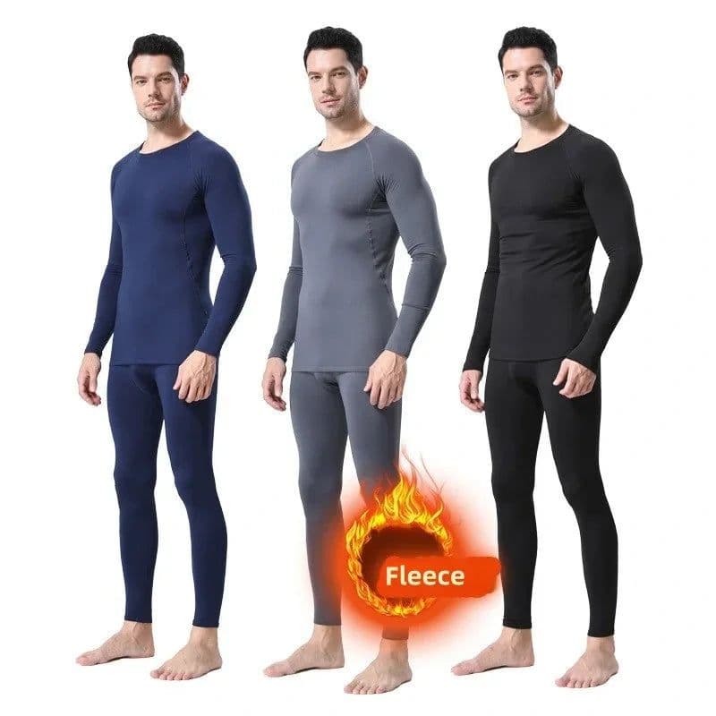 image-Autumn Winter Compression Tracksuit Men Thermal Underwear Fleece Lingerie Set For Skiing Thermos Shirt Set Man Ski Snow Clothing