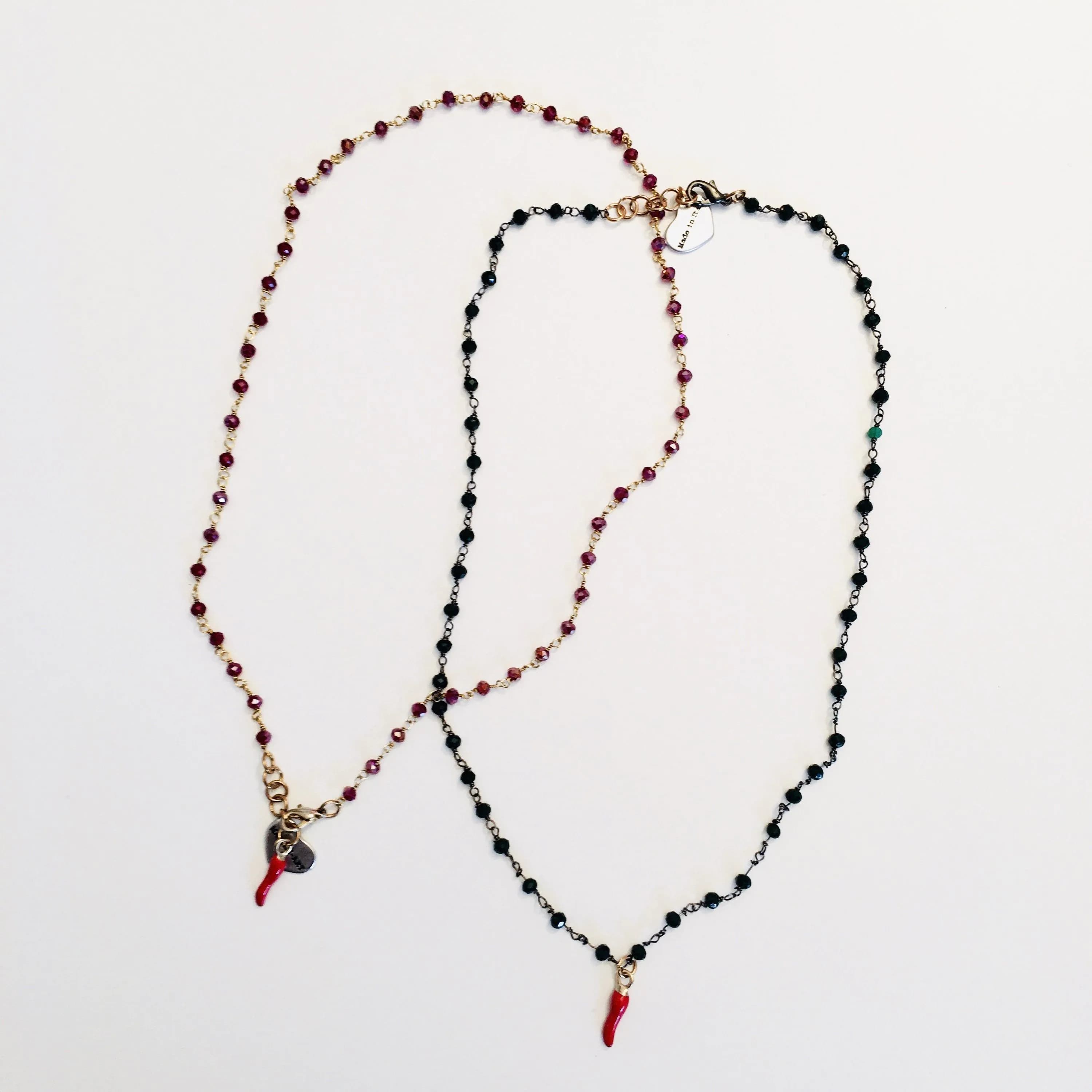 image-Rosary Choker Necklace with Lucky Charm in 2 Colors.