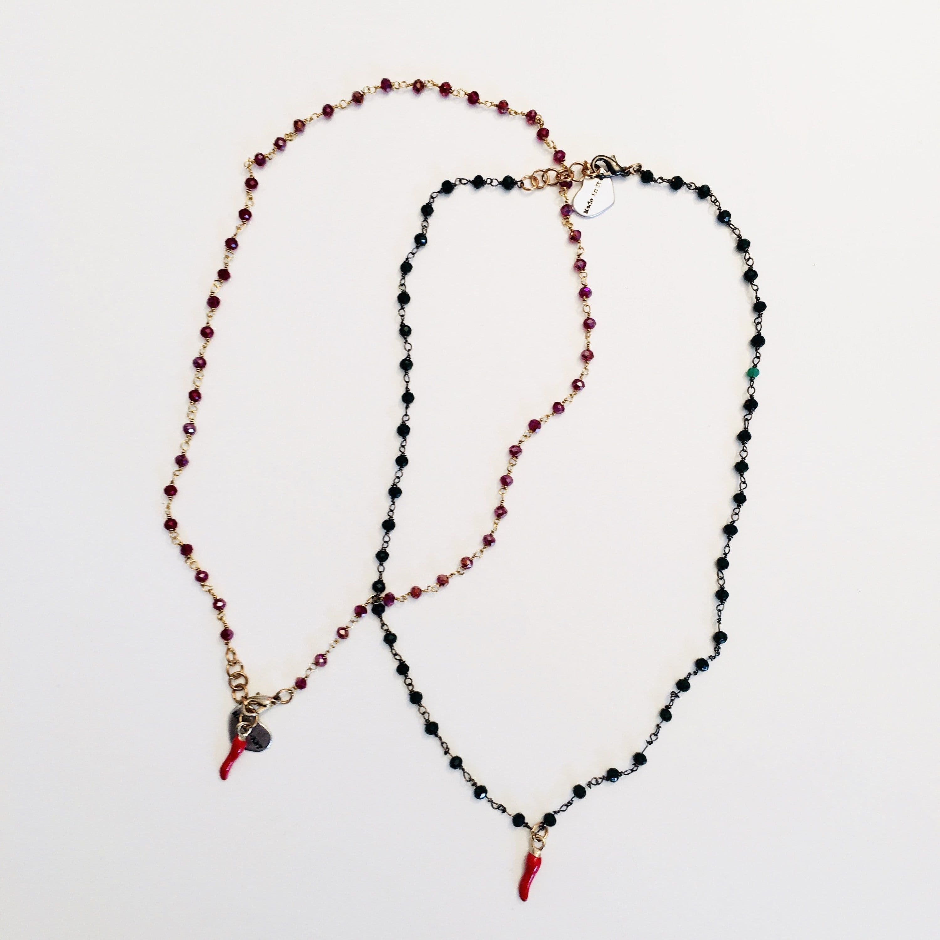 image-Rosary Choker Necklace with Lucky Charm in 2 Colors.