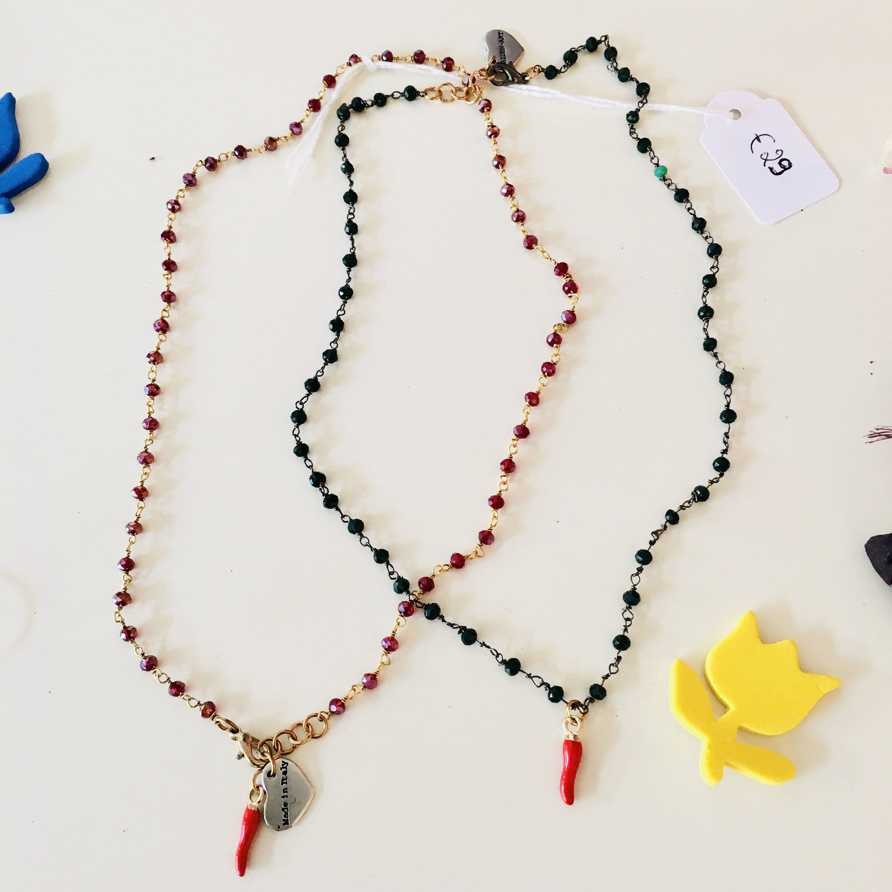 image-Rosary Choker Necklace with Lucky Charm in 2 Colors.
