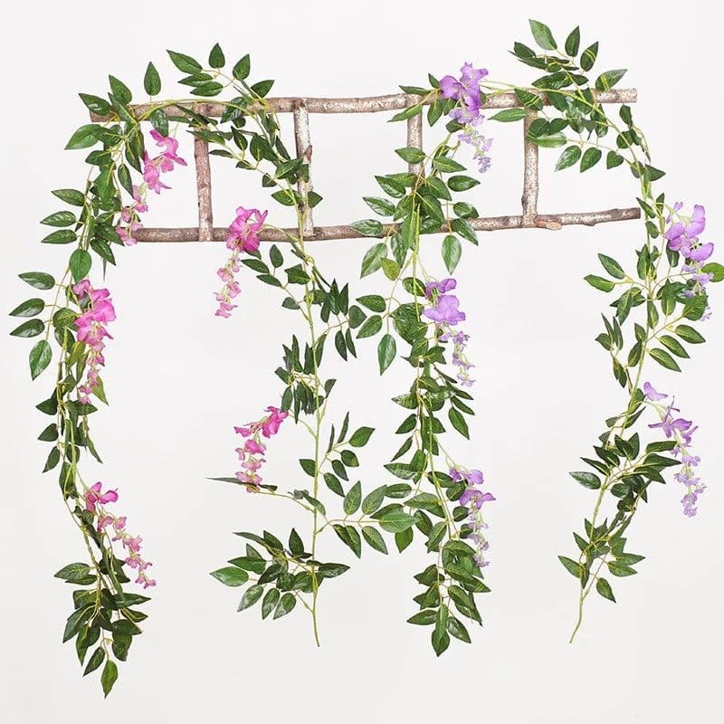 image-Artificial Flower Wisteria Vine Ivy Leaf Garland Silk Rose Flowers Rattan String Vine Wedding Arch Flower Home Garden Decoration