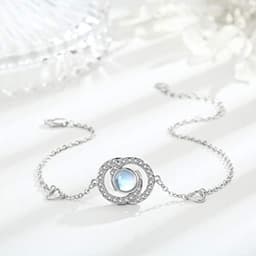 image-Sterling Silver Moonstone Infinity Symbol Heart Link Bracelet for Birthday Christmas