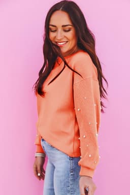 image-Blossom Pearled Sleeves Drop Shoulder Pullover Sweatshirt