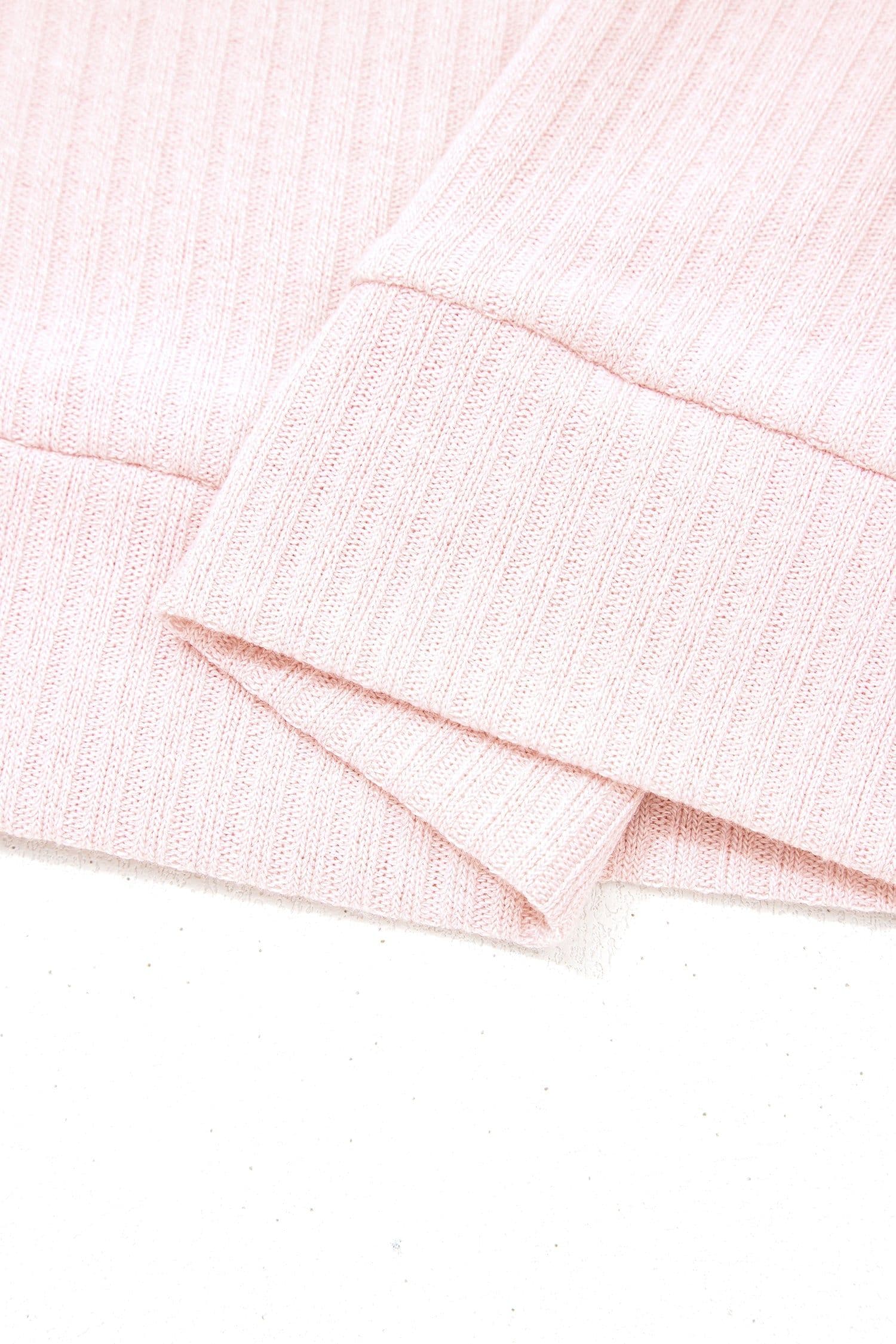 image-Light Pink Collared V Neck Ribbed Tee
