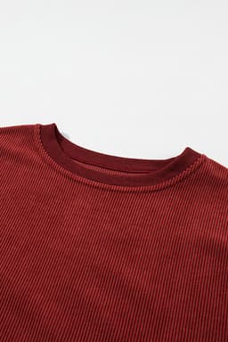 image-Strawberry Pink Ribbed Corded Oversized Sweatshirt