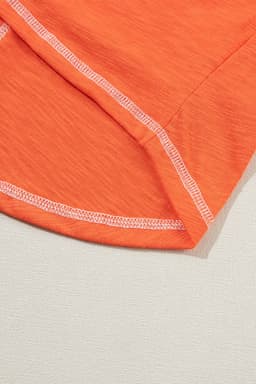 image-Contrast Trim V-Neck T-shirt - Grapefruit Orange