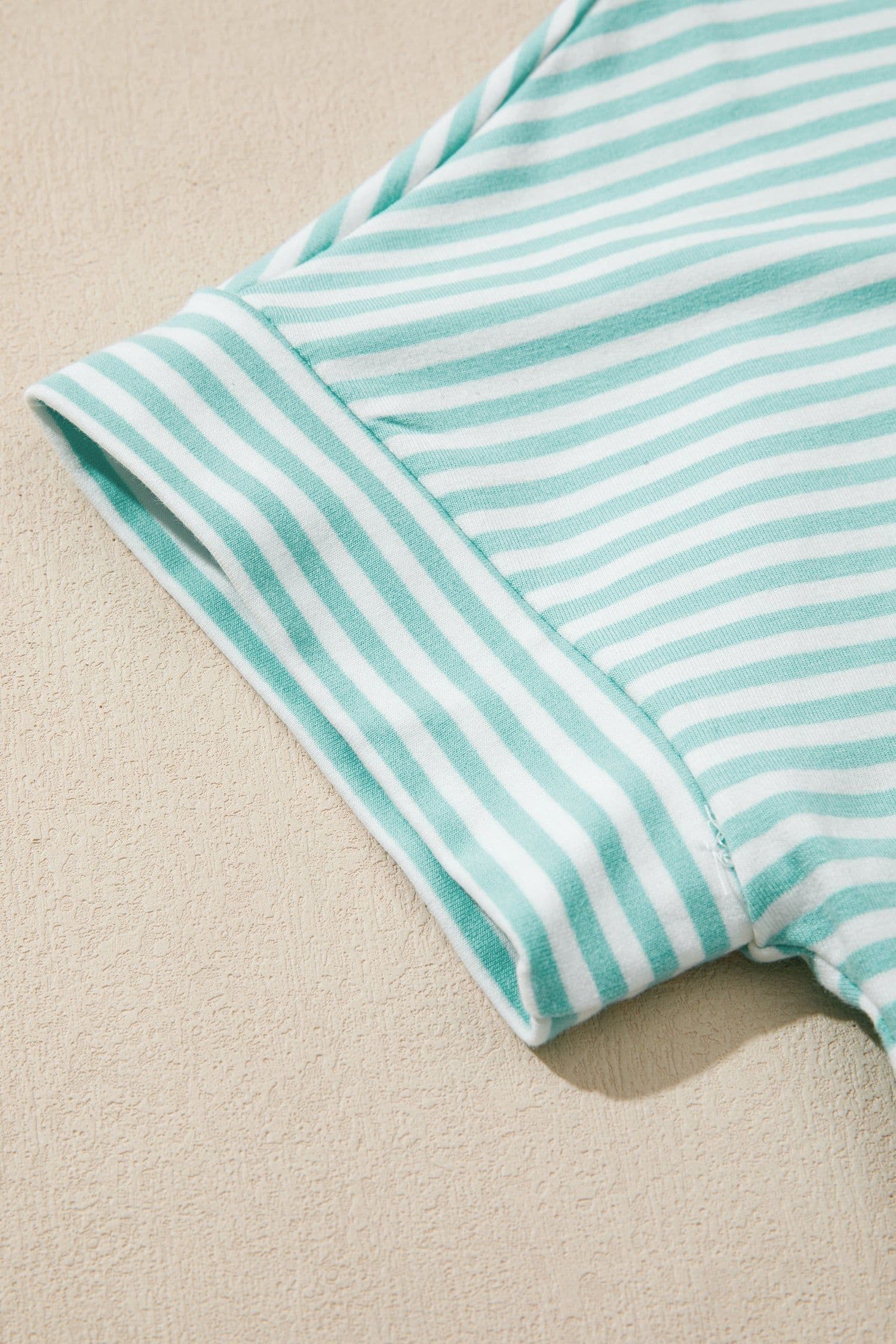 image-Sky Blue Stripe Cuffed Sleeve Contrast Mock Neck Tee Casual 2pcs Short Set