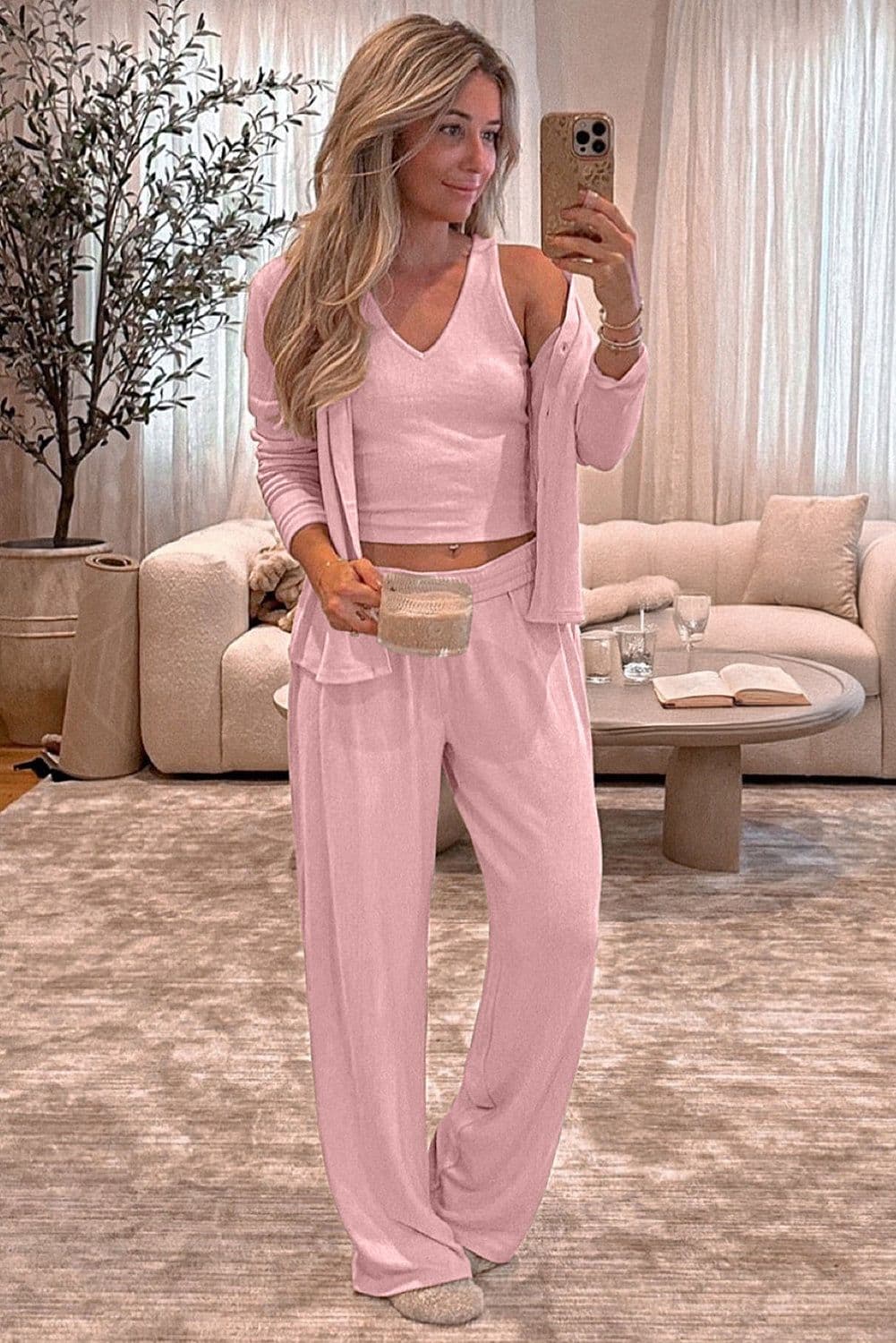 image-Light Pink 3-Piece Cozy Knit Lounge Set
