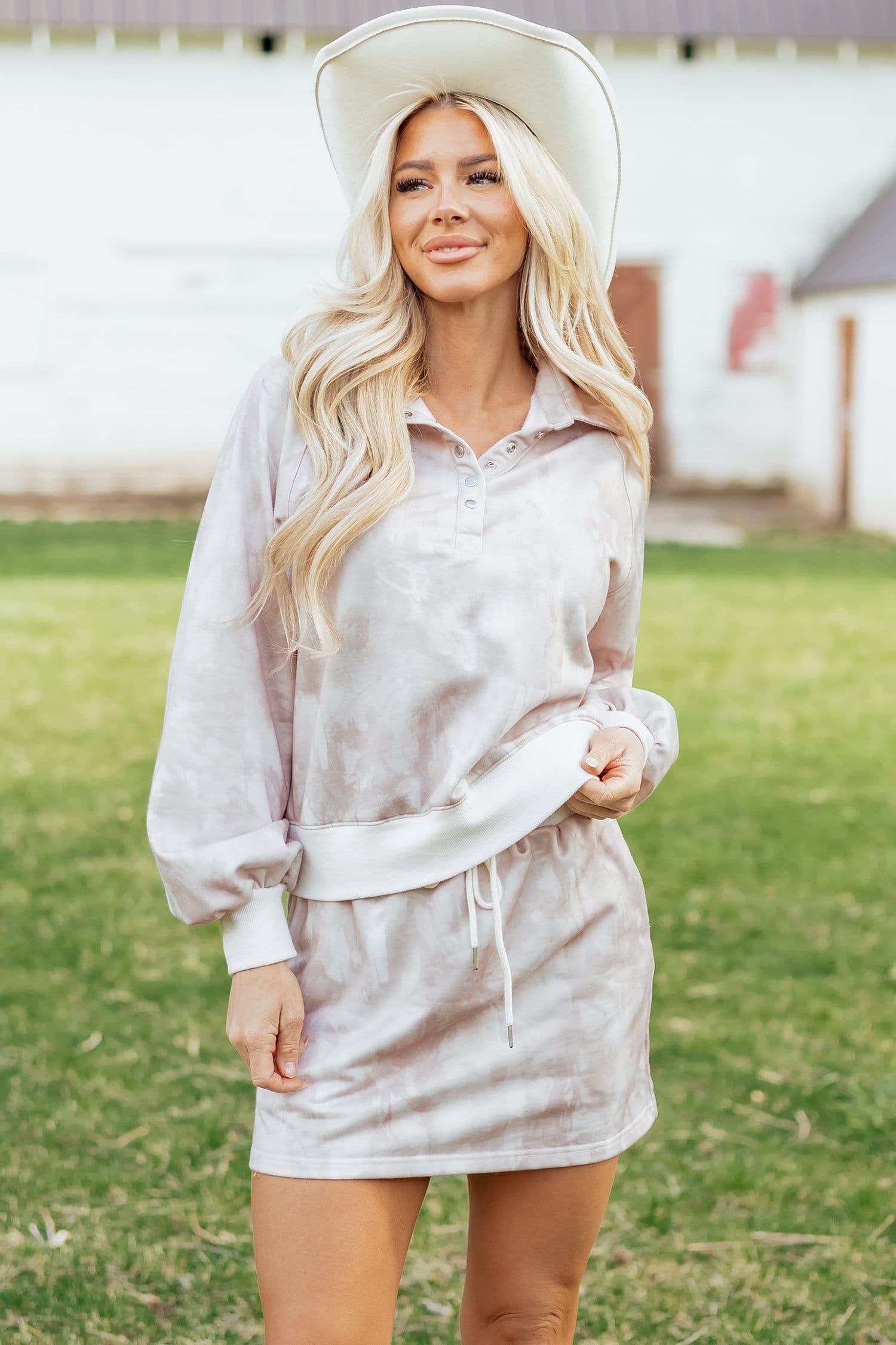 image-White Abstract Woodland Print Balloon Sleeve Set