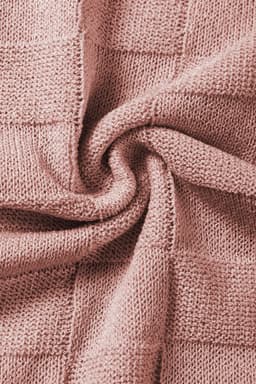 image-Pink Lattice Textured Knit Short Sleeve Sweater - Sizes S-3XL