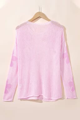 image-Light Pink Hollowed Knit Drop Shoulder Sweater - Chic & Feminine