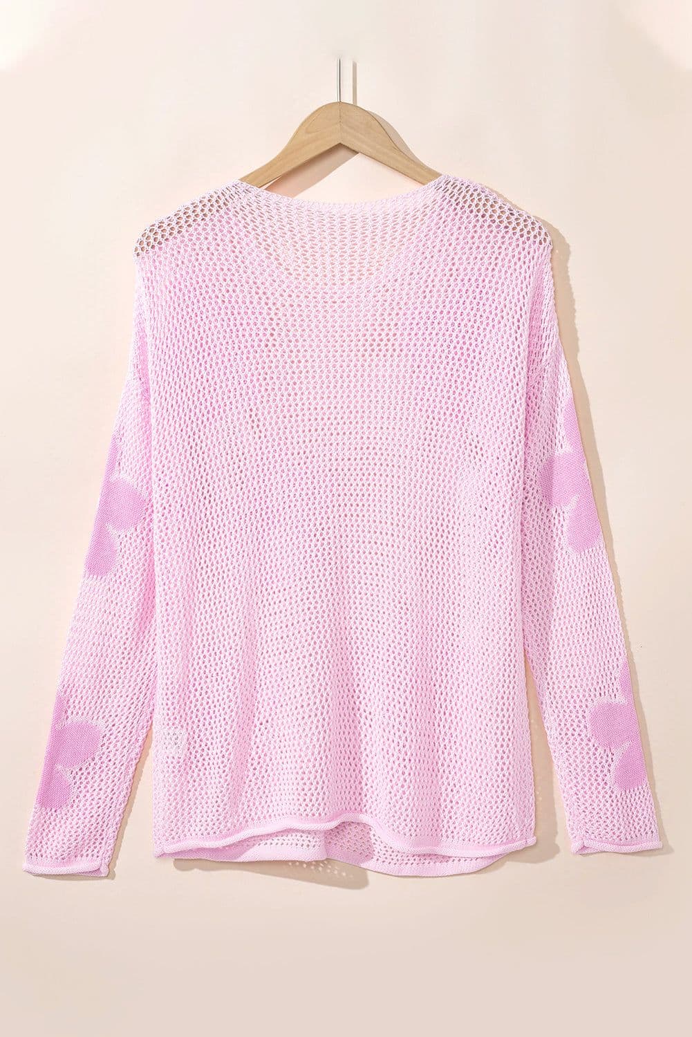 image-Light Pink Hollowed Knit Drop Shoulder Sweater - Chic & Feminine