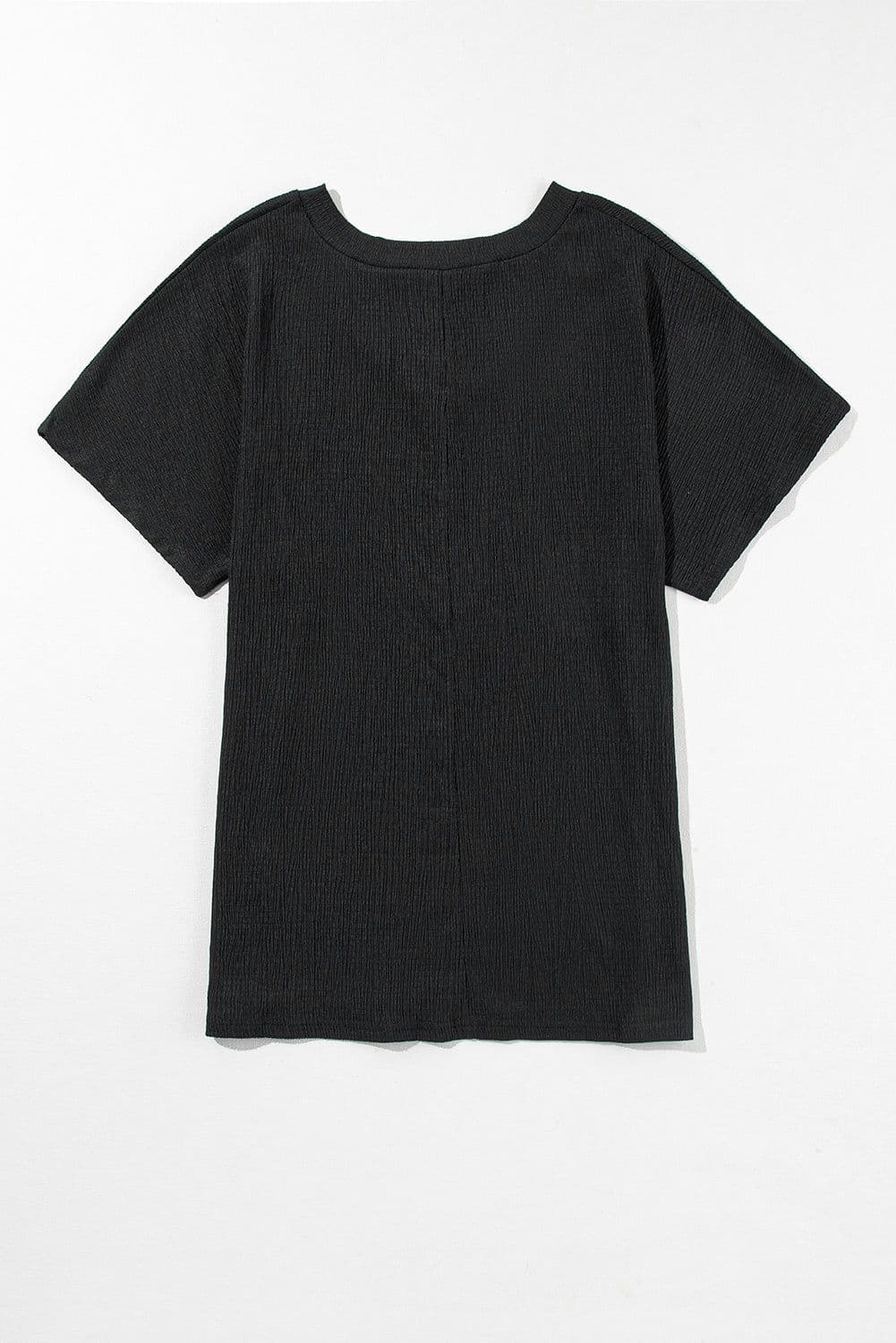 image-Blue Sapphire Crinkled V Neck T-shirt - Women's Fashion