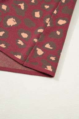 image-Red Leopard Print Cap Sleeve Knitted Top