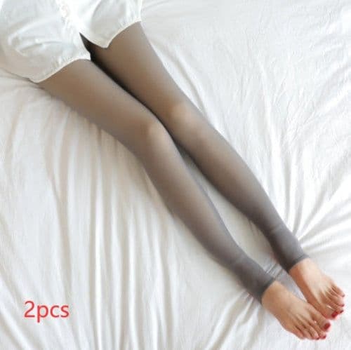 image-Translucent Fleece-Lined Plus Size Leggings - Warm Winter Tights Black, Coffee, Gray