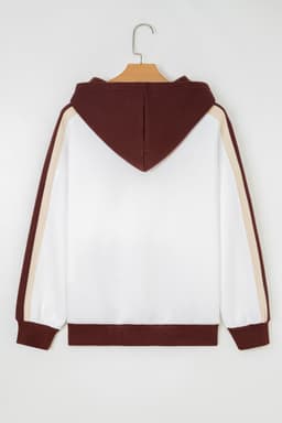 image-Coffee Color Block Patchwork Athleisure Hooded Sweatshirt