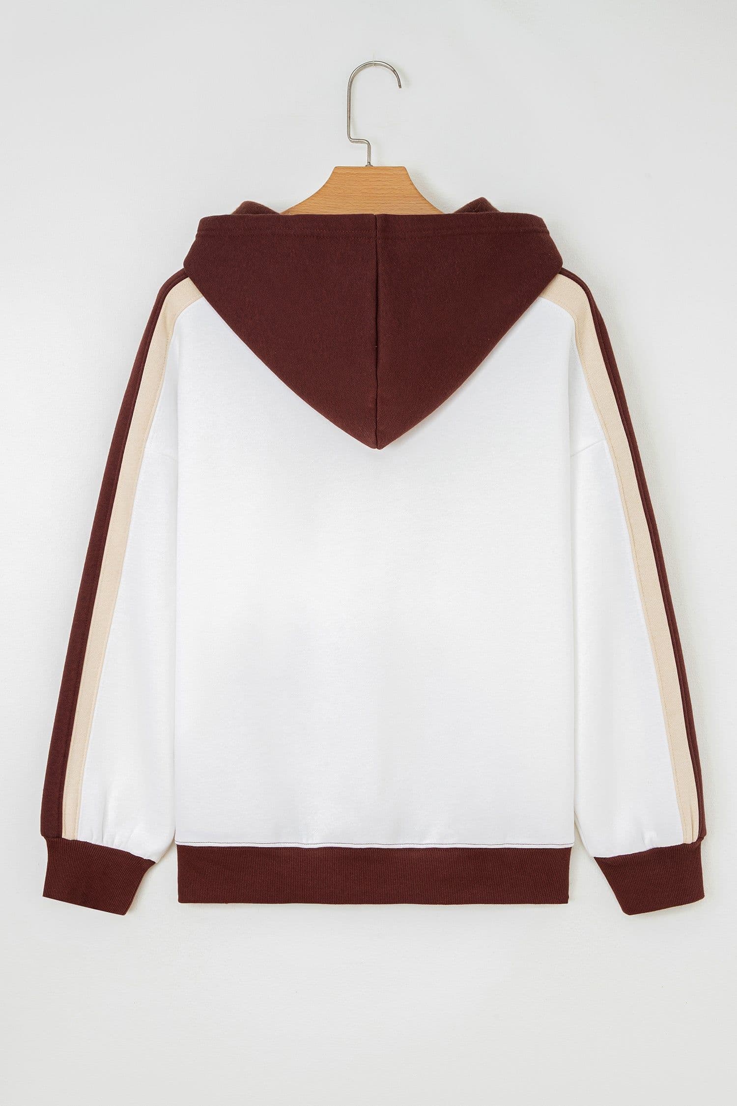 image-Coffee Color Block Patchwork Athleisure Hooded Sweatshirt