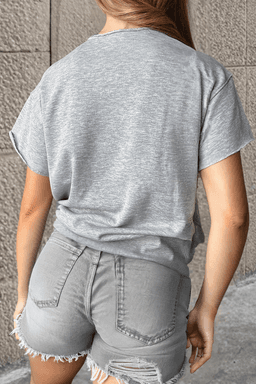 image-Light Grey USA Lettering Patch Notched Neck Loose Tee