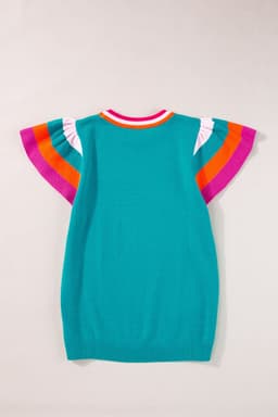 image-Turquoise Flutter Sleeve Knit Sweater