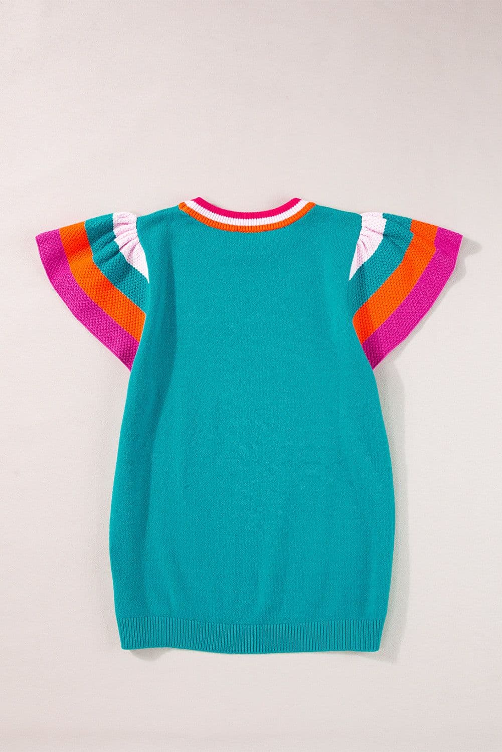 image-Turquoise Flutter Sleeve Knit Sweater