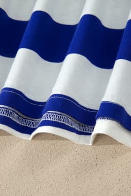 image-Blue Stripe Contrast Trim Mini Dress Puff Sleeve