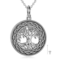 image-Tree of Life Urn Necklace Sterling Silver Circle Cremation Pendant Necklace Family