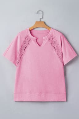 image-Pink Mineral Wash Lace Patchwork Tee